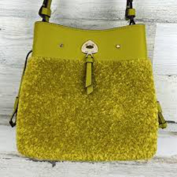 kate spade Handbags - ♠️NWT Kate Spade New York Marti Faux Fur Small Bucket Bag Citron Sapphire